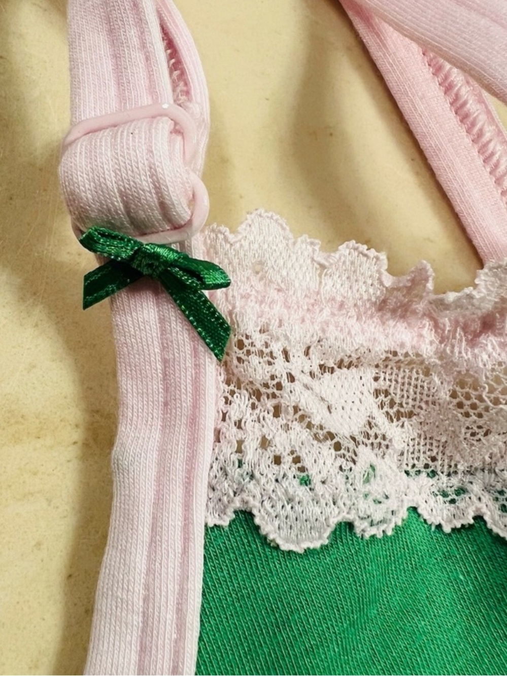 🍀VS PINK Cotton Lace Trim Scoop Bralette & Cheeky Panty Wild Green GOOD LUCK L - Picture 4 of 15